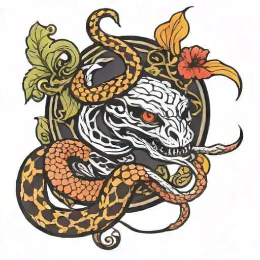 snake around staff tarot alchemy tattoo design idea