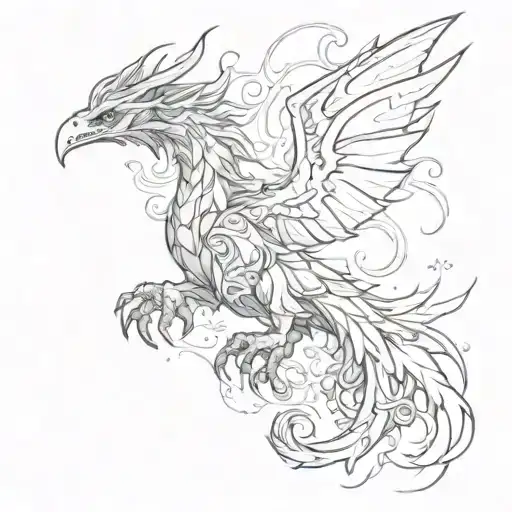 Necromancer, dragon, phoenix bird tattoo design idea