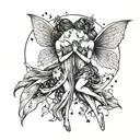 2 fairies holding hands with inside wings broken and one with a moon on the dress and one with a star on the dress  tattoo design idea