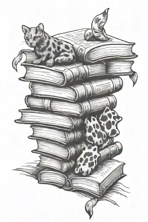 books stacked together with animal paw prints tattoo design idea