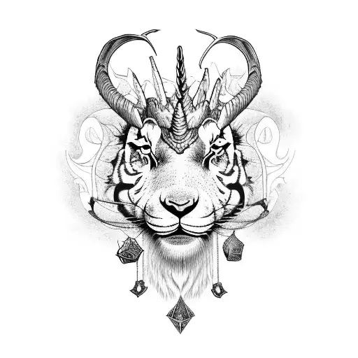 king goat , mother tiger , lady dragon and unicorn tattoo design idea