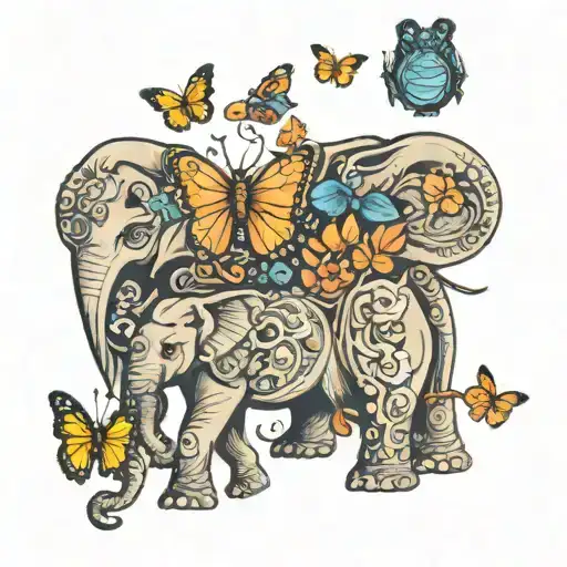 elephants and butterflies tattoo design idea