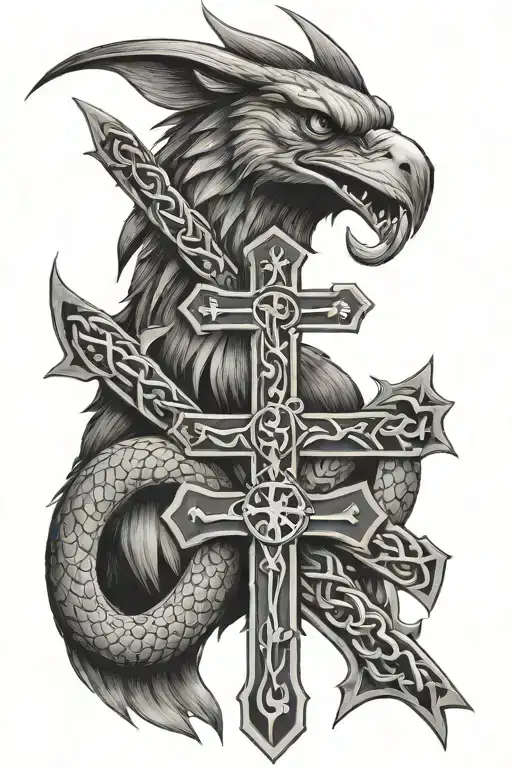cross christ wolf eagle snake with life tattoo design idea