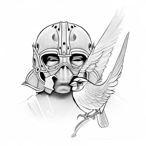 Design a raider riding a cardinal with intricate details tattoo design idea