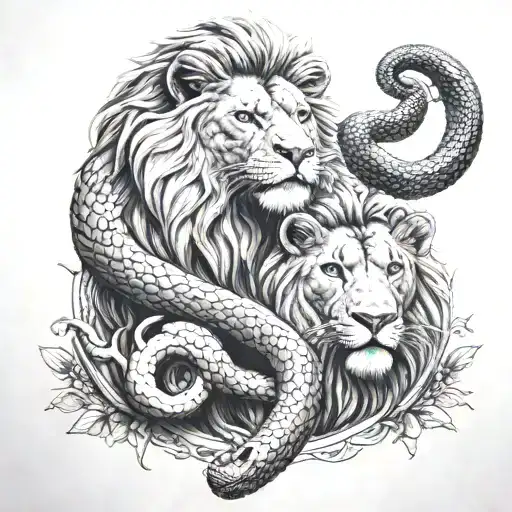 snake and lion  tattoo design idea
