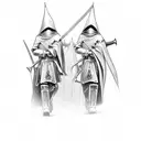 crusade style artistic with hooded men with swords on horses tattoo design idea