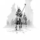 crusade style artistic with hooded men with swords on horses tattoo design idea