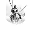 crusade style artistic with hooded men with swords on horses tattoo design idea