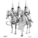 crusade style artistic with hooded men with swords on horses tattoo design idea