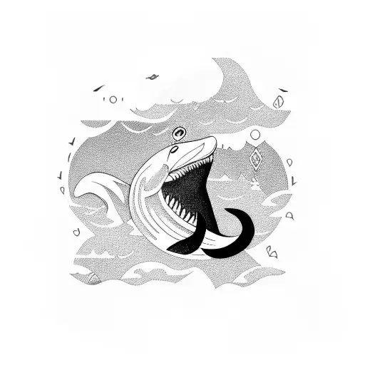 A majestic orca swimming in a lush forest tattoo design idea