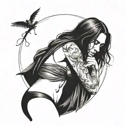 Severus Snape from Harry Potter in a bikini standing tattoo design idea