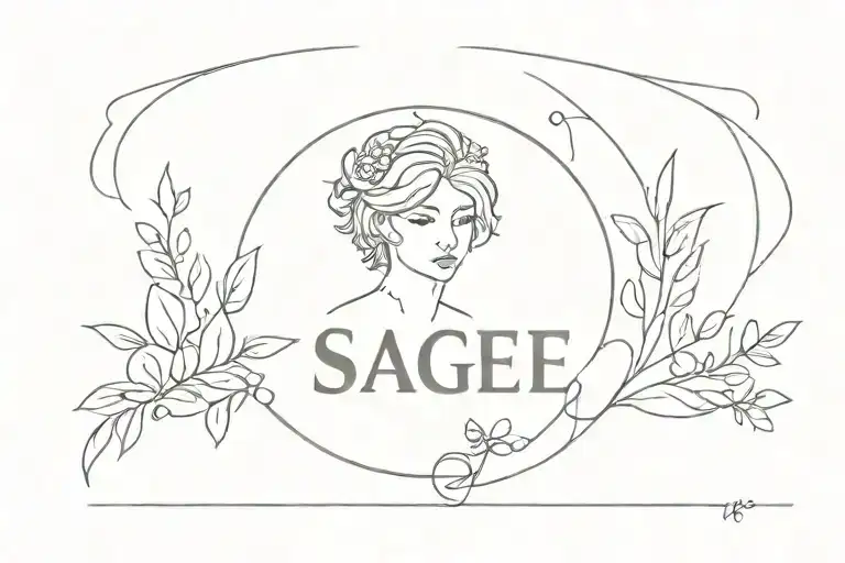 The name Sage with a halo above it  tattoo design idea