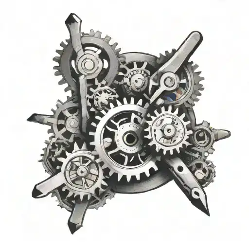 An intricate mechanical design incorporating tools and gears, symbolizing the occupation of maintenance engineer tattoo design idea