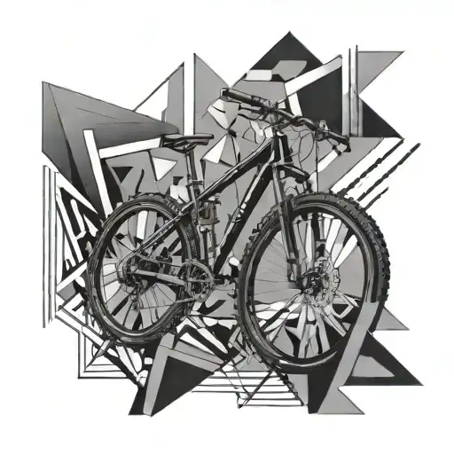 A sleek black and grey abstract design inspired by the sleek lines of a mountain bike frame, incorporating geometric shapes tattoo design idea