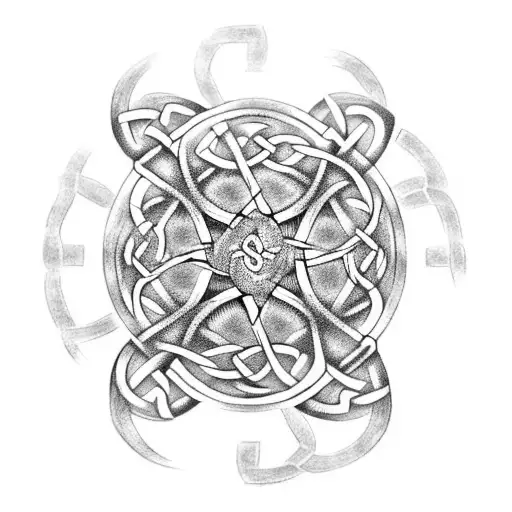 Celtic knotwork intertwined with gears tattoo design idea