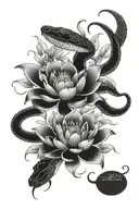 snake and lotus flowers egyptian tattoo design idea