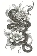 wrapped snake and lotus flowers tattoo design idea