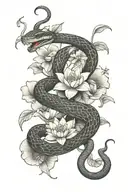wrapped snake and lotus flowers tattoo design idea