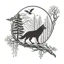 wolf forest with ravens tattoo design idea