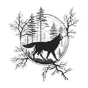 wolf forest with ravens tattoo design idea