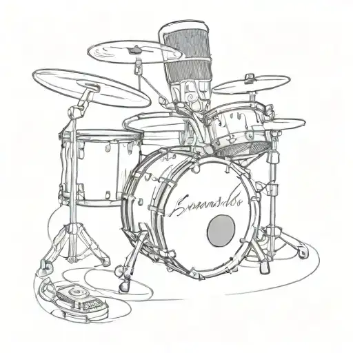 A minimalist tattoo of a microphone and drum set in a sketch style tattoo design idea