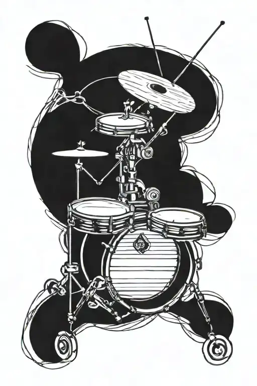 A tattoo of a drum kit with guitar strings wrapped around it, symbolizing the client's love for music and photography tattoo design idea