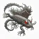 black axolotl has red light one side view tattoo design idea