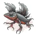 black axolotl has red light one side view tattoo design idea
