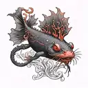 black axolotl has red light one side view tattoo design idea