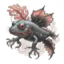 black axolotl has red light one side view tattoo design idea