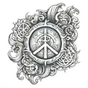 Peace prosperity protection god figure surrounded tattoo design idea