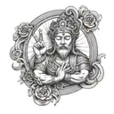 Peace prosperity protection god figure surrounded tattoo design idea