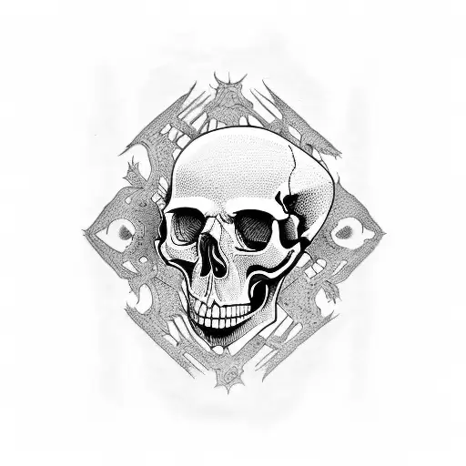 skulls with abandoned house tattoo design idea