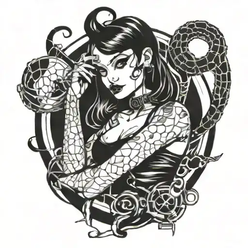 cyber siligism goth pin up girl  tattoo design idea