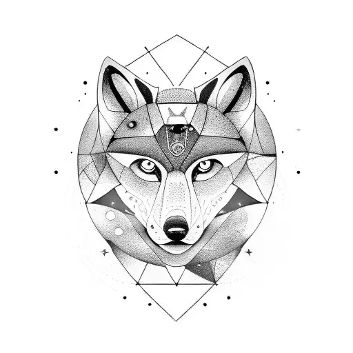 A cosmic galaxy merging with a geometric wolf design tattoo design idea