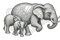 mother elephant holding tattoo design idea