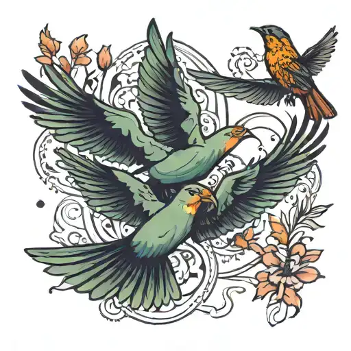 4 birds flying across tattoo design idea