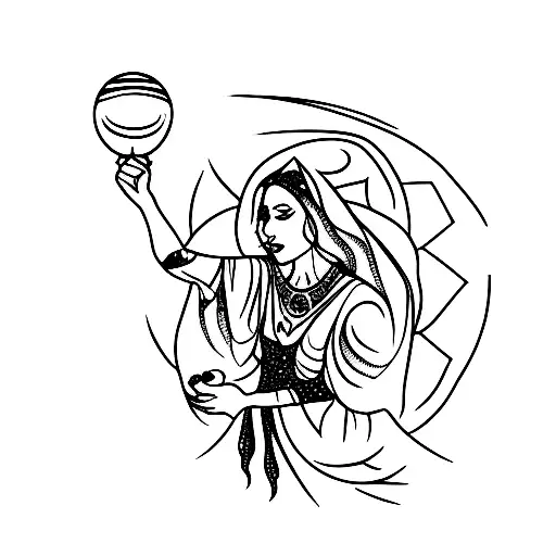 mystical witch holding a crystal ball tattoo design idea