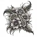 A tattoo design combining purple flowers and thunder storms tattoo design idea