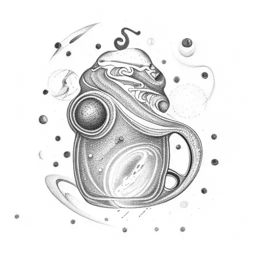 A fashion designer sketching a coffee bean dress with the universe as the backdrop tattoo design idea