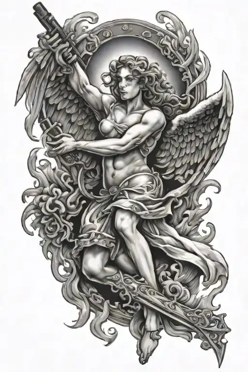 Fire arm angel falling tattoo design idea