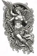 Fire arm angel falling tattoo design idea