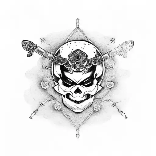 samurai skull with cherry blossom  tattoo design idea