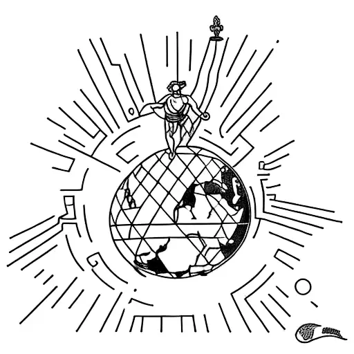 A minimalist tattoo of Atlas holding up the world, representing the weight of overcoming struggles in Greek mythology tattoo design idea