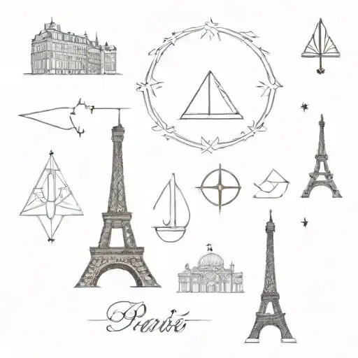 cardinal points, symbols of Paris France and Seattle USA tattoo design idea