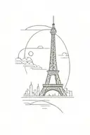 A minimalist tattoo of a tower that is a combination of the Eiffel Tower and the Space Needle, the client's 2 homes tattoo design idea
