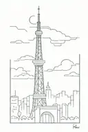 A thin one line tattoo of a tower that looks like the Eiffel Tower and the Space Needle combined tattoo design idea