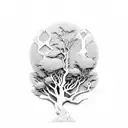 LLCXXIII as the text, tree branches surrounding the edges, soft cursive style  tattoo design idea