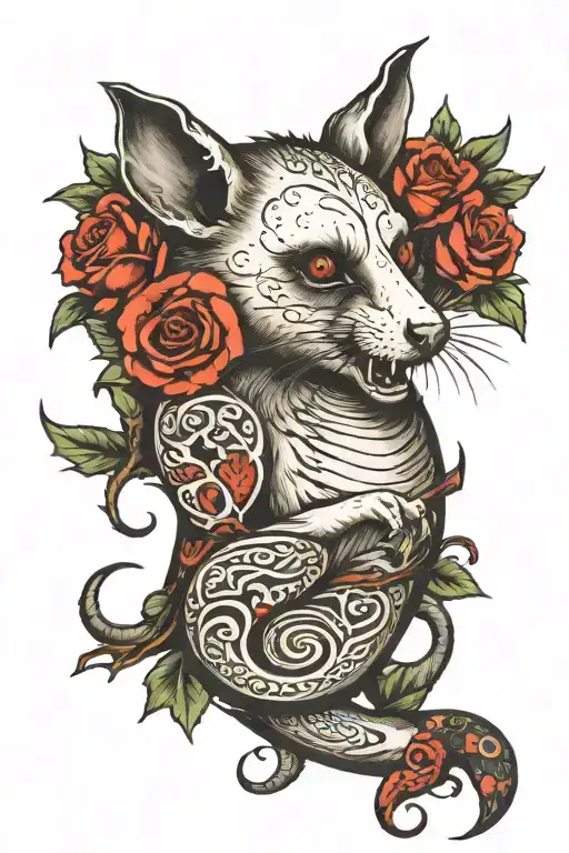 dead possum with "Si omnia deficiunt, ludere mortuum" in scroll tattoo design idea