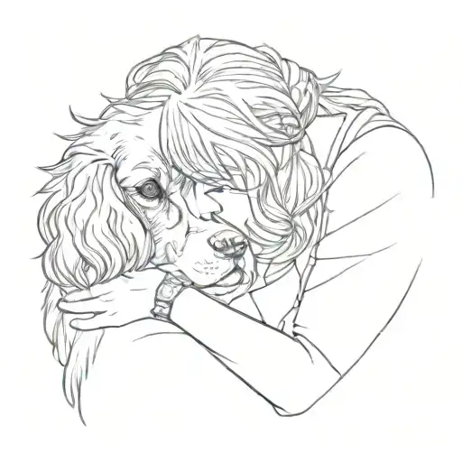 woman snuggling a cavalier king charles tattoo design idea